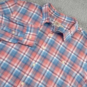 Faherty Shirt Men 2XL Pink Blue Plaid Button-Up Long Sleeve Elevated Casual Soft